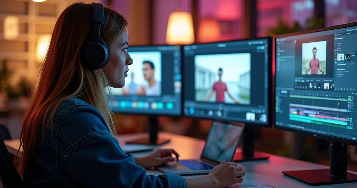 Criador de conteúdo em ambiente digital editando vídeos curtos 