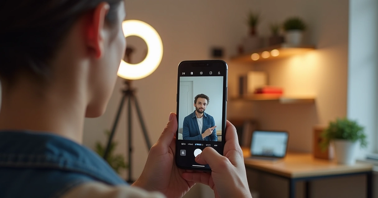 Person recording short video with smartphone