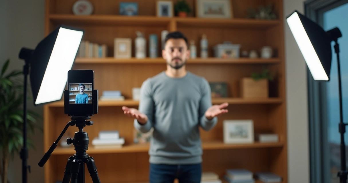 Video creator presenting products in video for sale