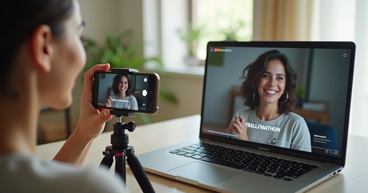 Woman recording video for social media using AI 