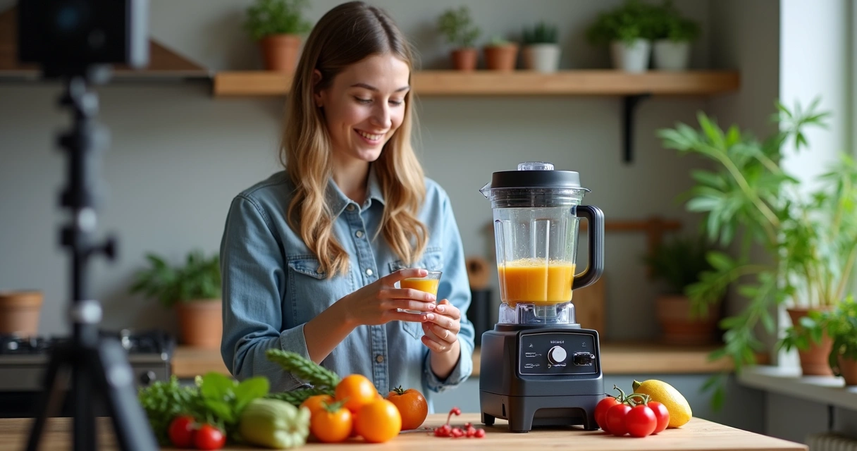 Criadora digital filmando teste prático de produto em casa