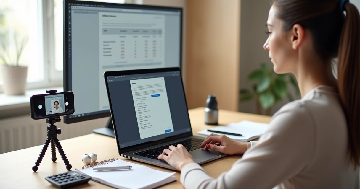 Criadora de conteúdo UGC negociando contrato e valores no notebook 