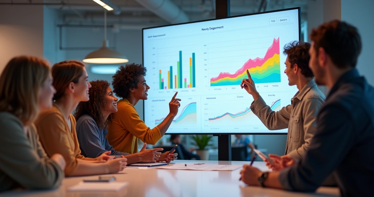 Equipe de criadores e empresa comemorando sucesso com vídeos para TikTok 