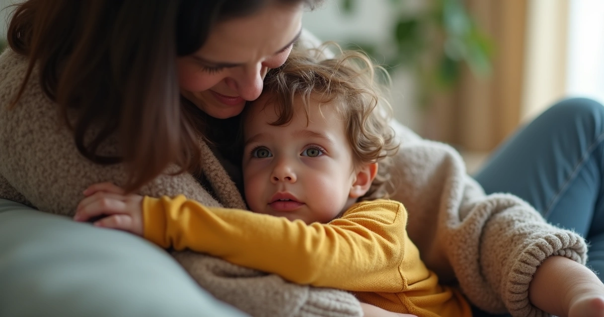 Criança recebendo abraço carinhoso de adulto 