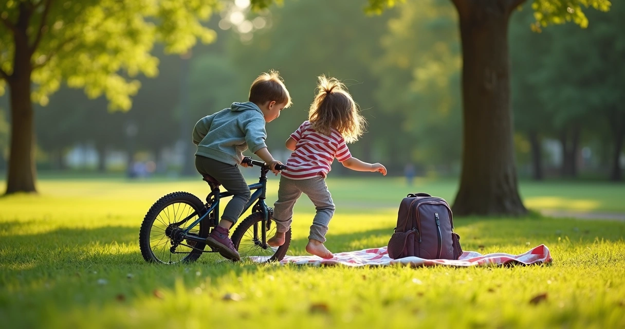 Criança caindo de bicicleta durante viagem ao ar livre 