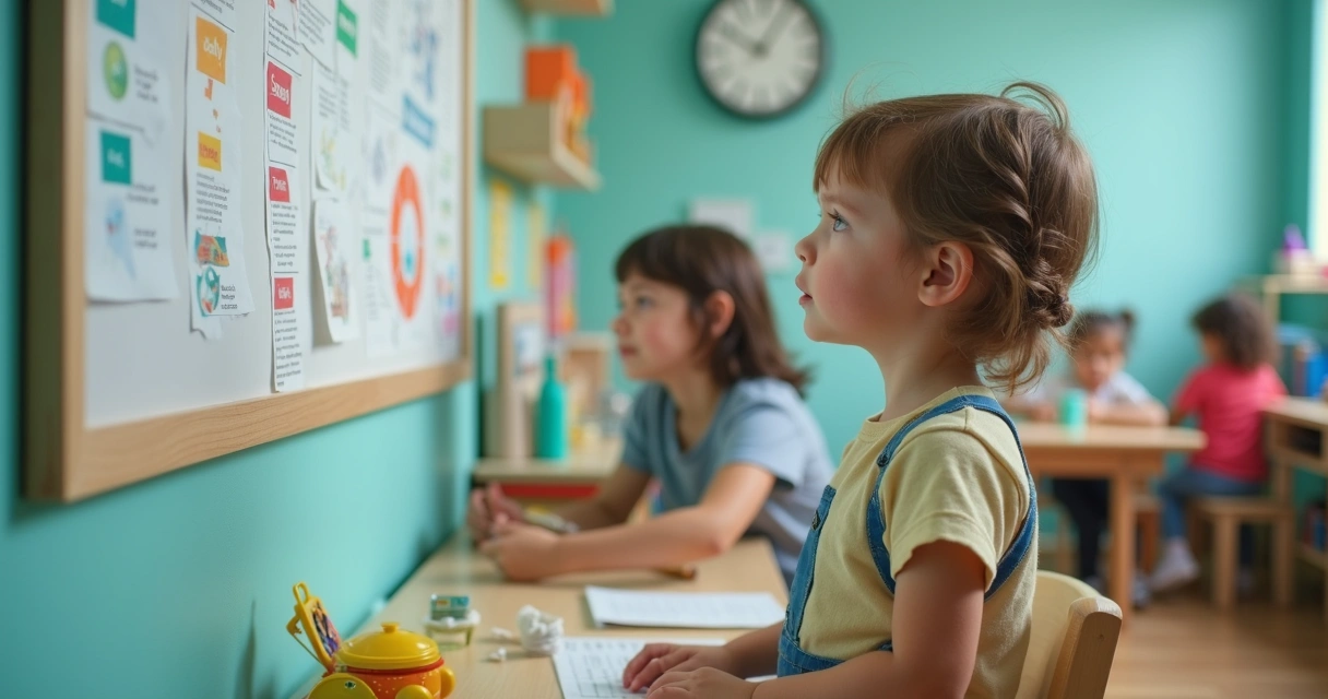 Criança autista usando ferramentas visuais na escola