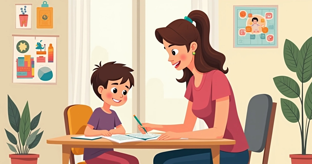 Criança com terapeuta em sessão de aprendizado mostrando evolução personalizada