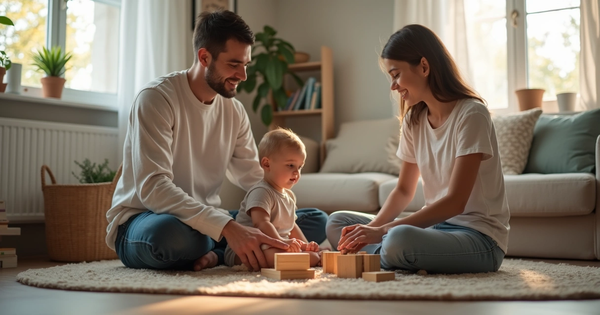 Criança brincando enquanto um adulto observa com atenção