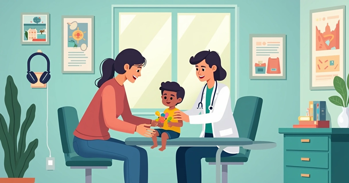 Criança com autismo brincando com brinquedo sensorial em consultório médico 