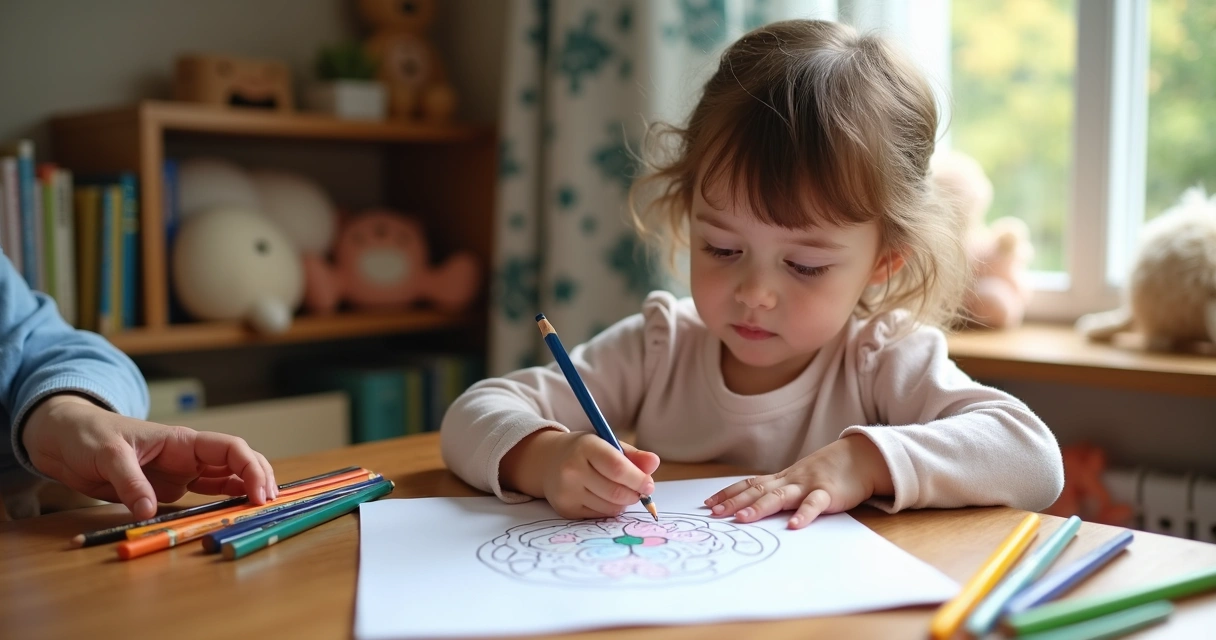 Criança colorindo com lápis de cor em papel 