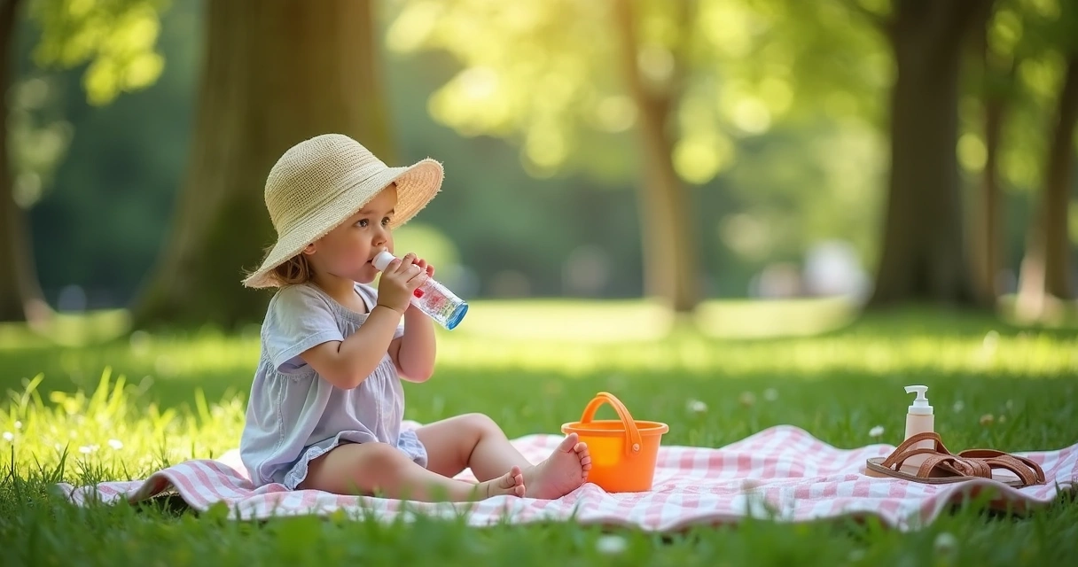 Criança com chapéu brincando à sombra no verão 