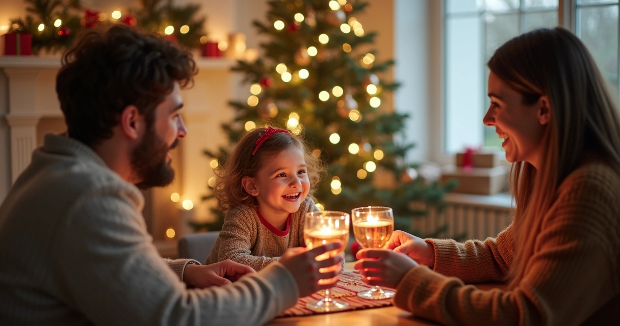 Criança com os pais em confraternização natalina