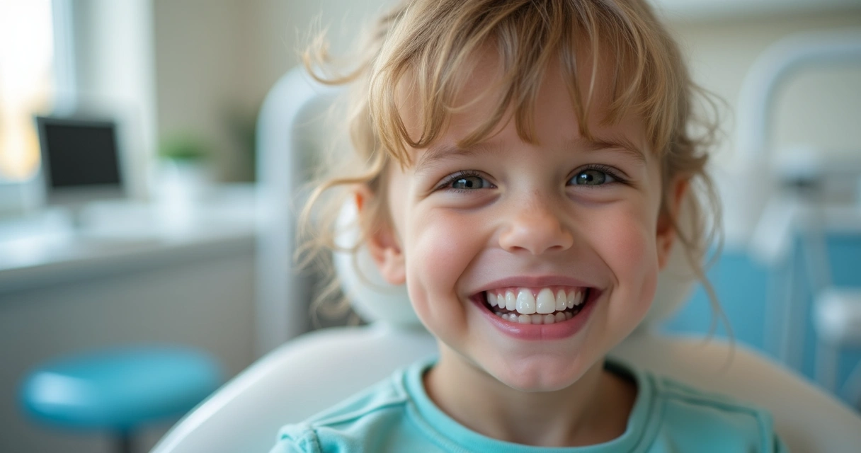 Criança sorrindo mostrando prótese flexível dental