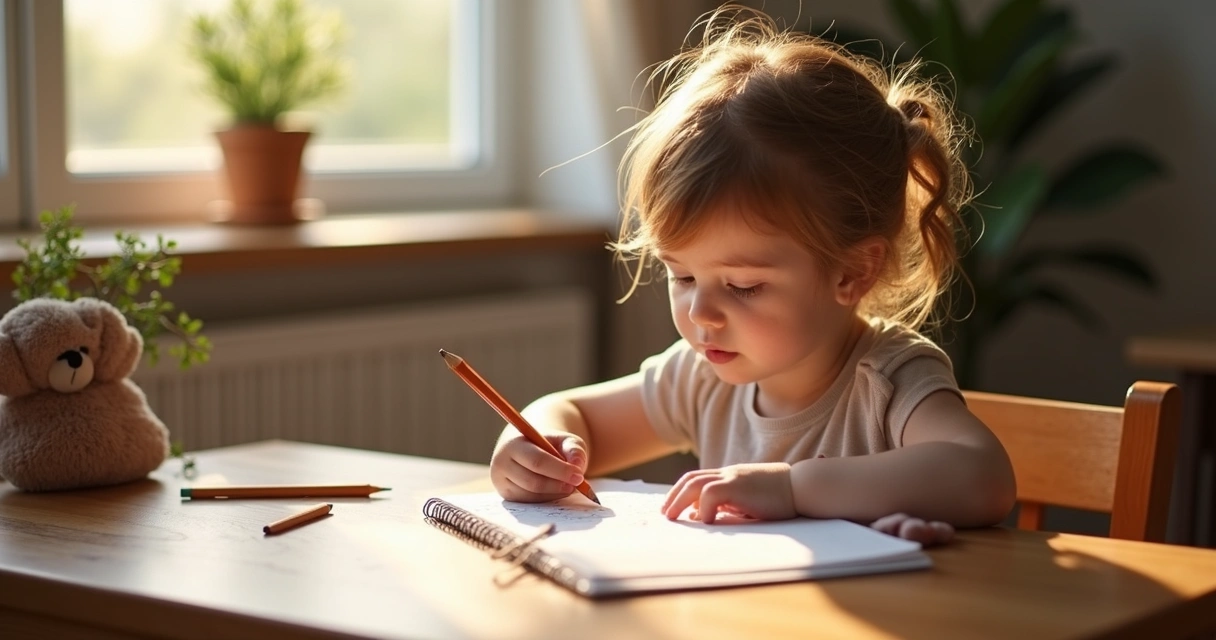 Criança desenhando em caderno de sentimentos 