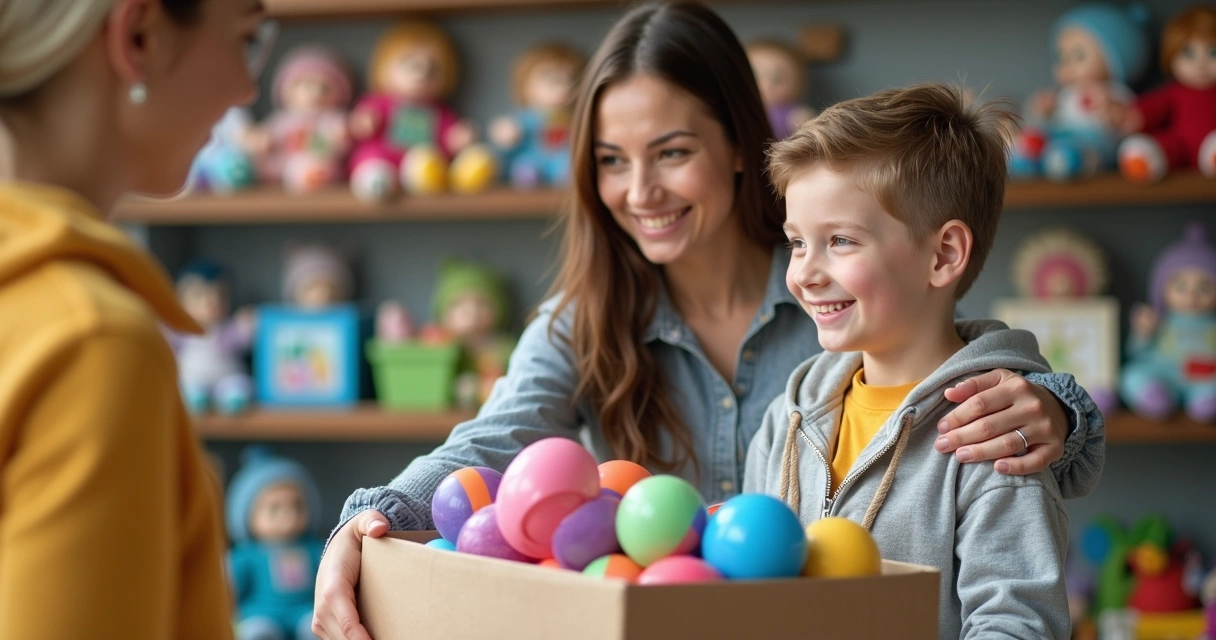 Criança entregando brinquedos para uma instituição de caridade 