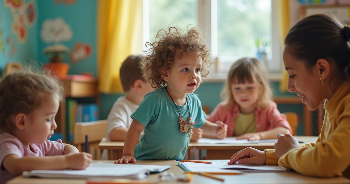 Criança inquieta na sala de aula, movendo-se na cadeira 