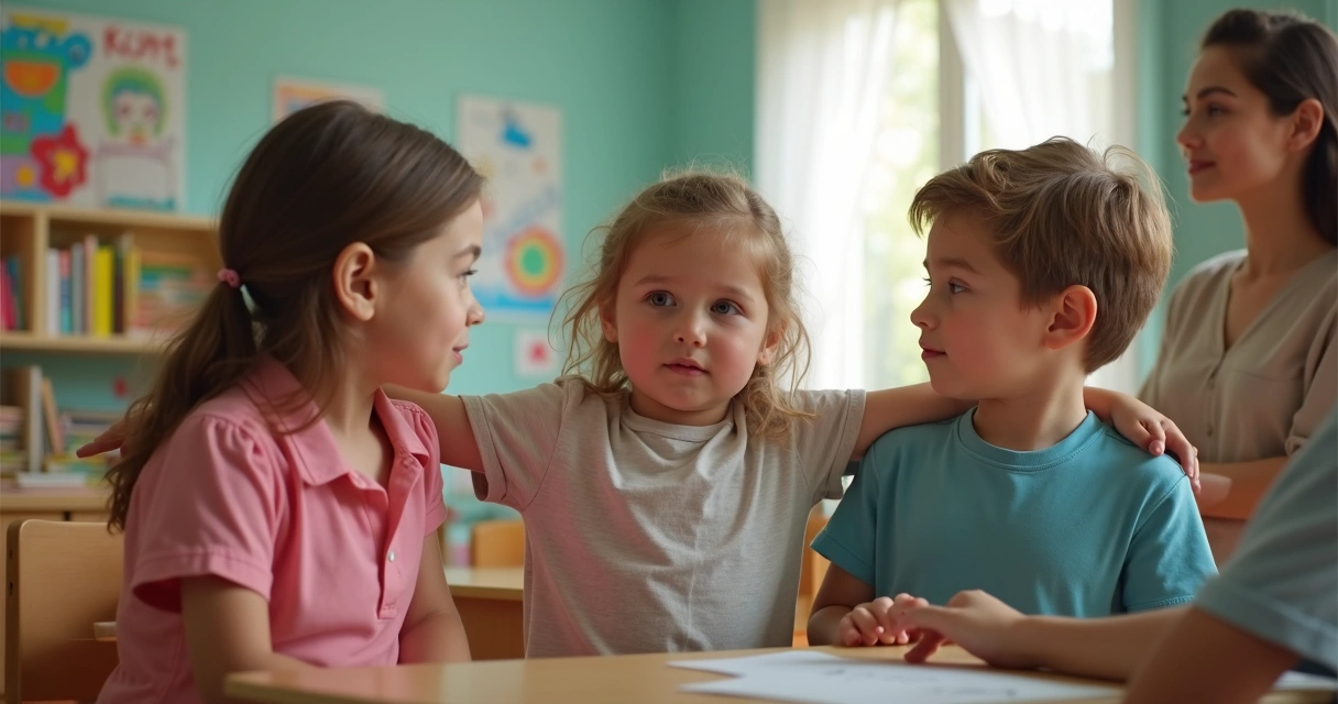 Criança mediando conflito entre colegas na escola 