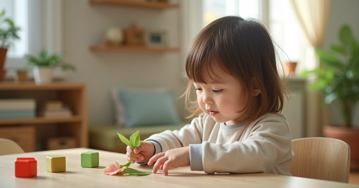 Criança observando objetos da casa com atenção plena