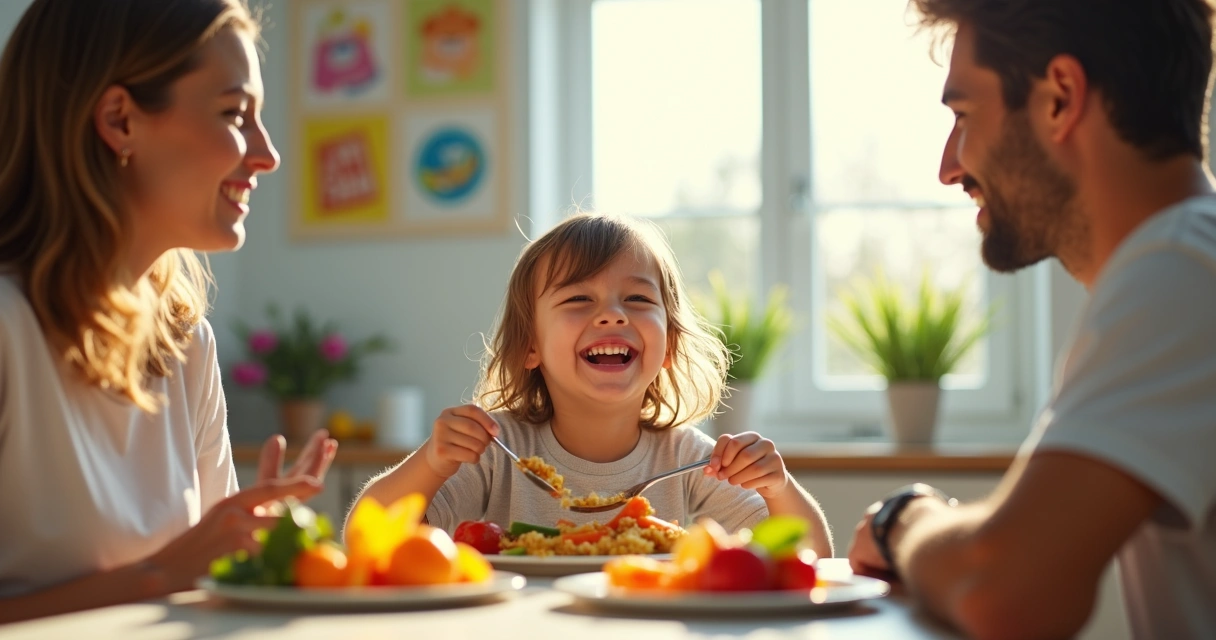 Criança comendo refeição saudável em ambiente familiar