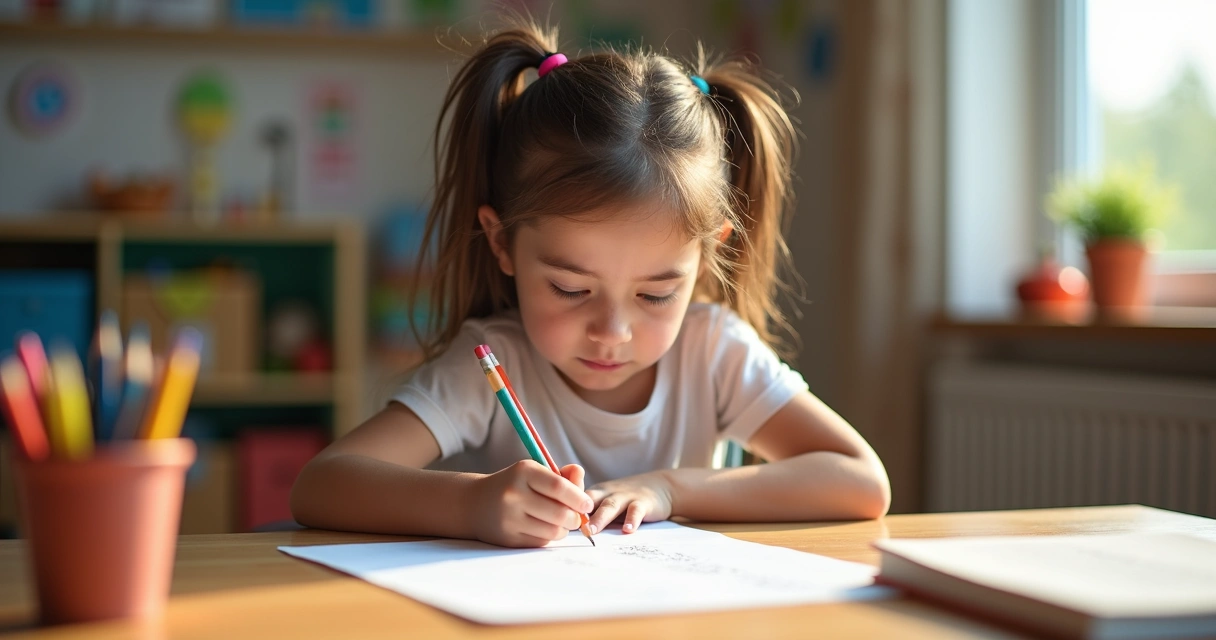 Menina resolvendo problema de matemática sozinha na escola 