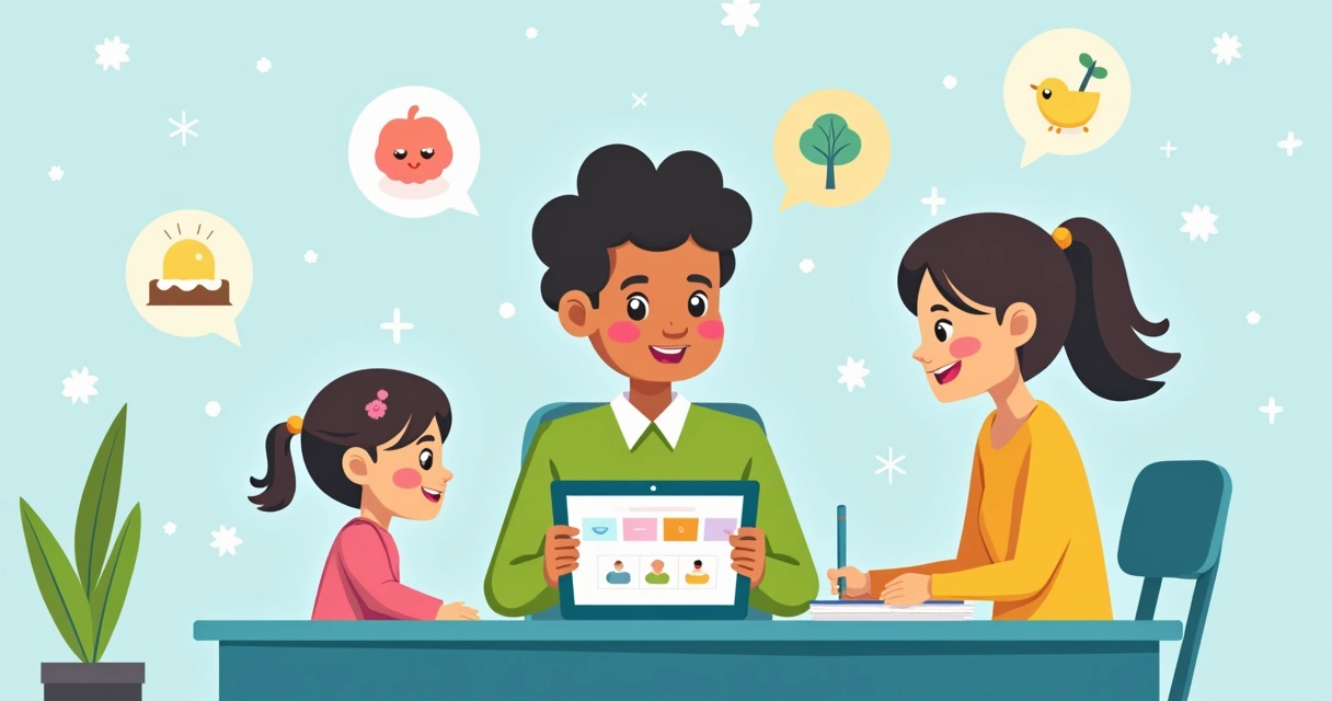 Criança autista usando tablet com aplicativo educativo 