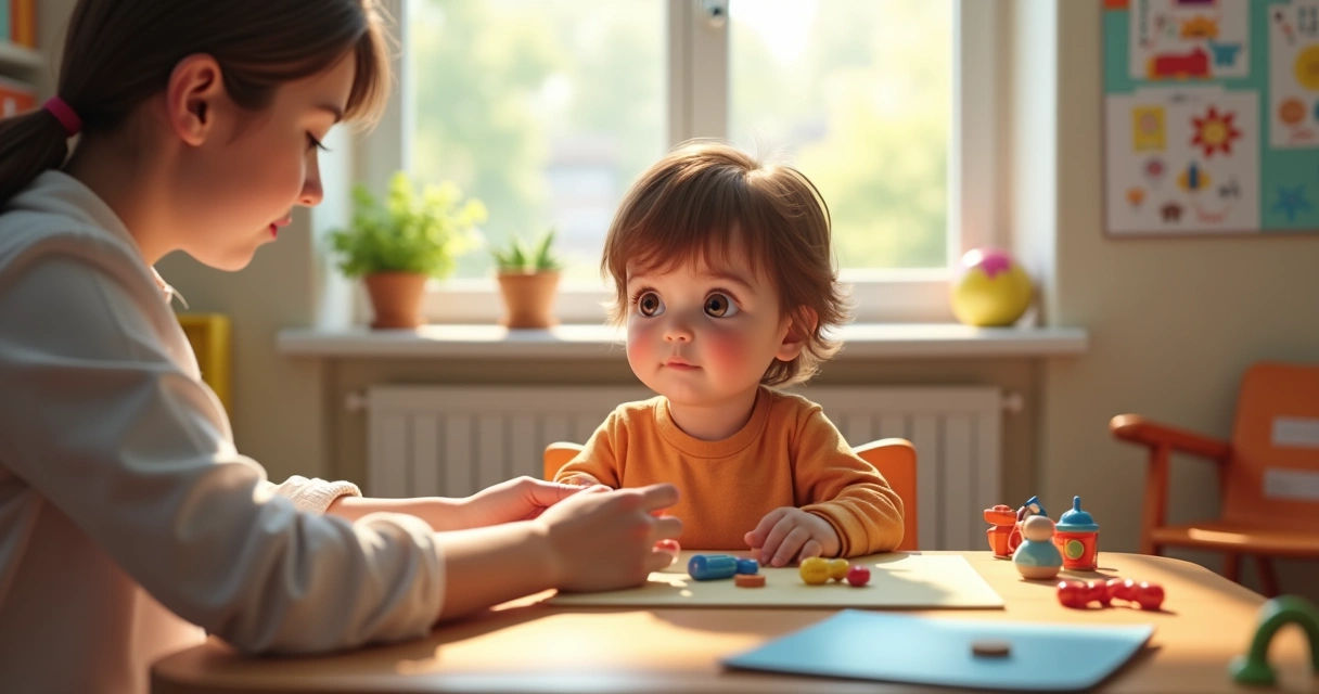 Criança em sala de terapia com brinquedos educativos 