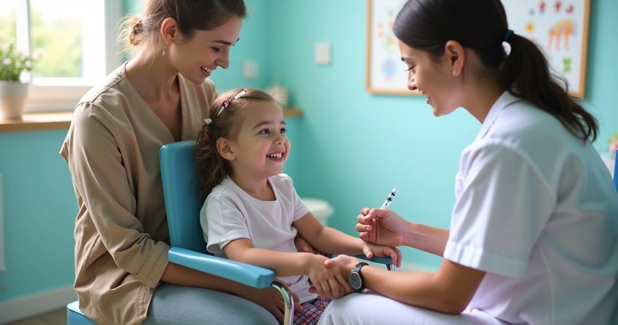 Criança pequena recebendo vacina da gripe no braço 