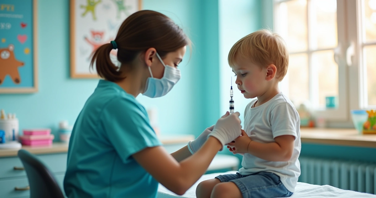 Enfermeira aplicando vacina contra gripe em criança 
