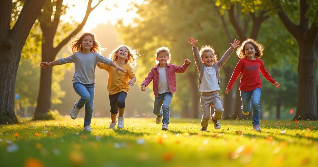 Crianças e adolescentes movimentando as pernas em parque ao ar livre