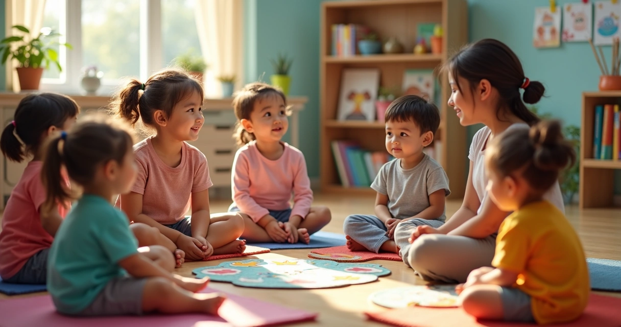 Crianças sentadas em círculo aprendendo sobre comunicação