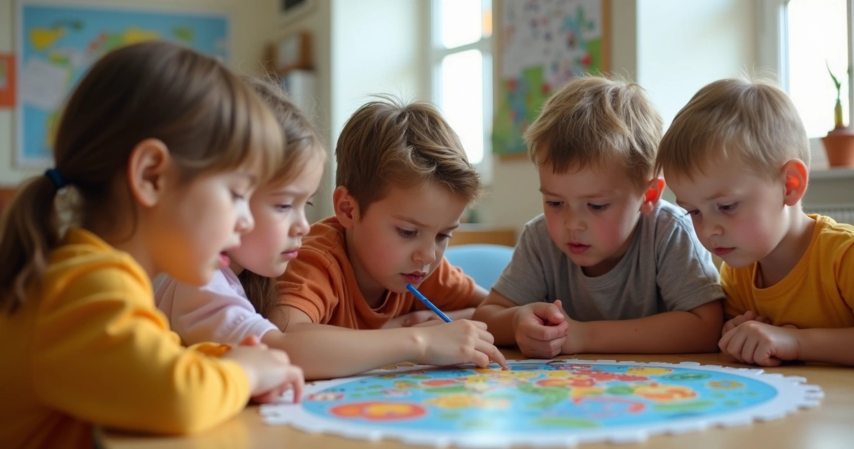Crianças aprendendo juntas com expressão de concentração 