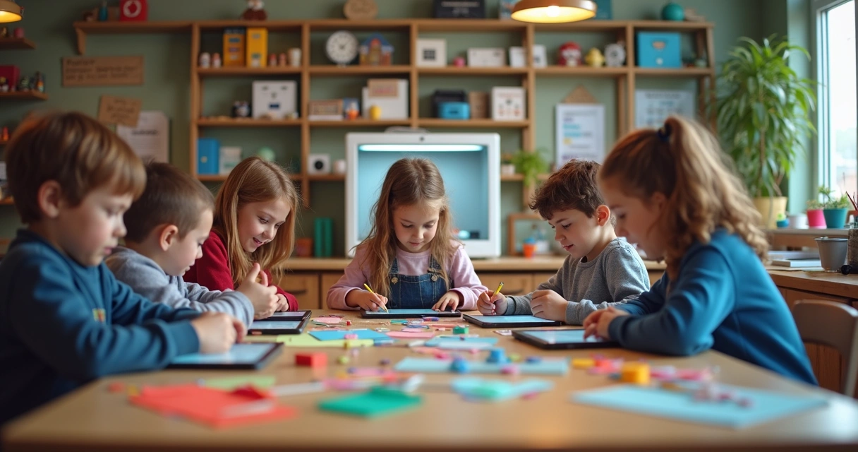 Crianças criam arte digital em sala maker 