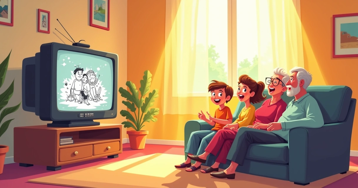 Crianças assistindo desenho clássico em família