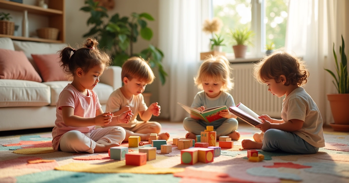 Crianças brincando juntas com brinquedos coloridos 