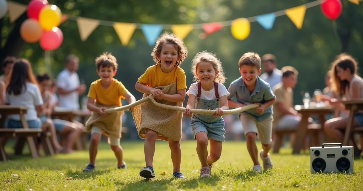 Crianças correndo e brincando em festa de aniversário no parque na Flórida 