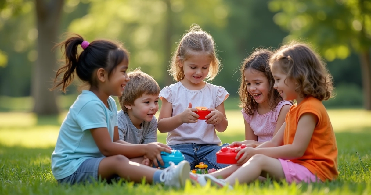 Crianças brincando em grupo ao ar livre 