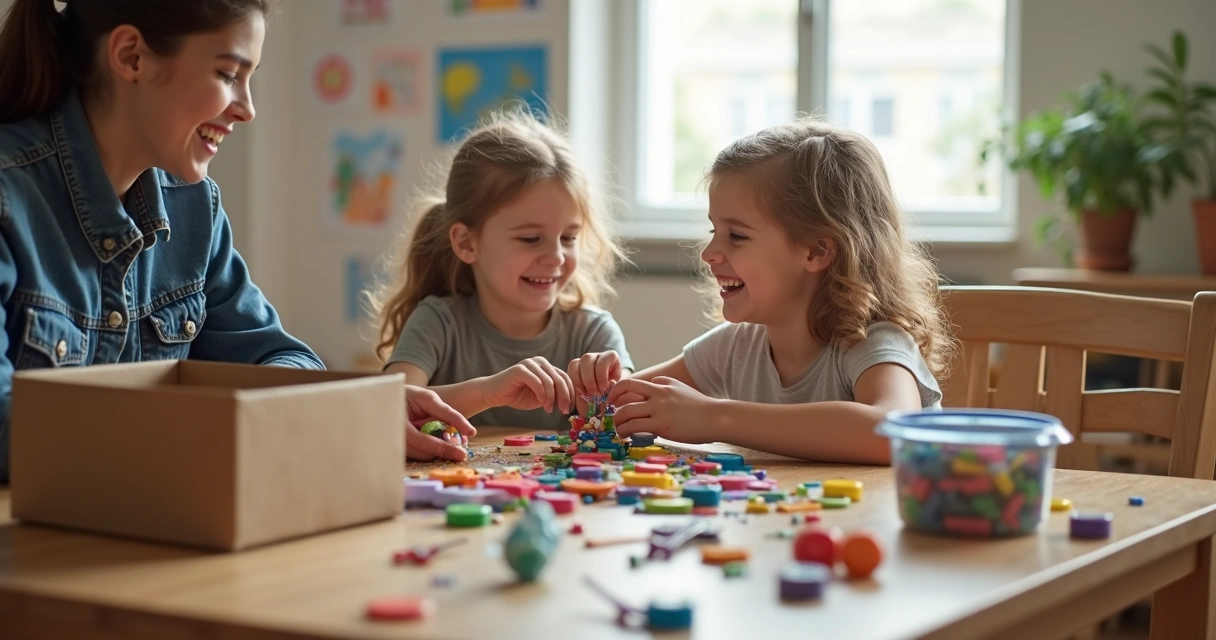 Crianças brincando com materiais recicláveis 