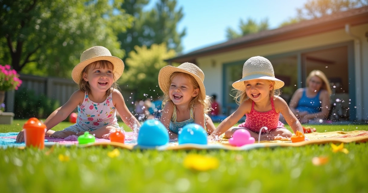 Crianças brincando em um quintal no verão 