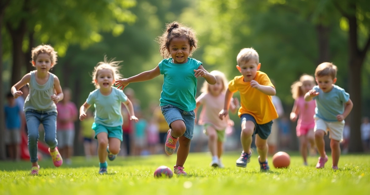Crianças brincando ao ar livre em parque 