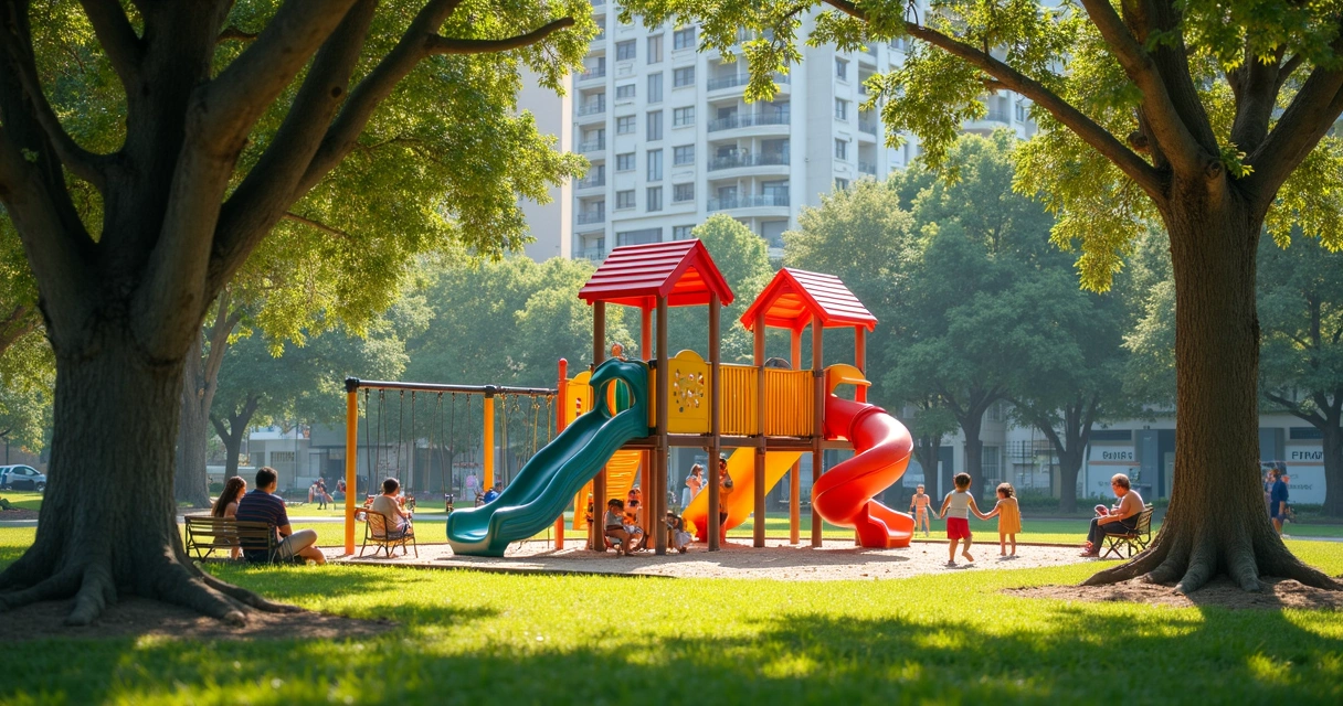Crianças brincando em playground do Parque Prado, Campinas 