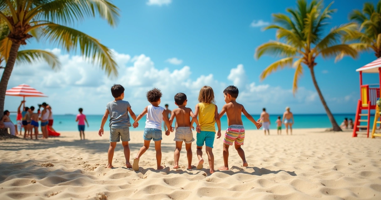 Crianças brincando em playground na praia de Jurerê 