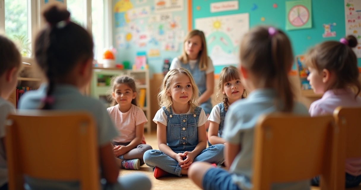 Crianças conversando em sala de aula 