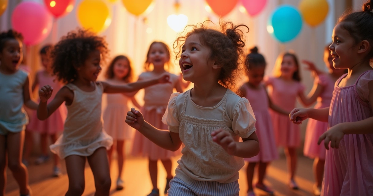 Crianças dançando animadas em festa infantil 