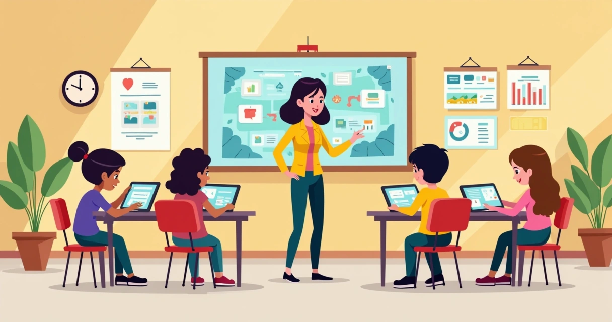 Crianças em sala de aula com lousa digital 