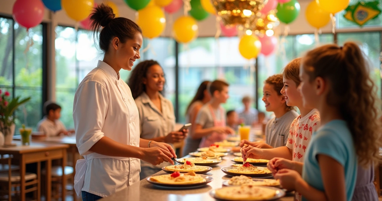 Crianças sorrindo em festa com crepes 