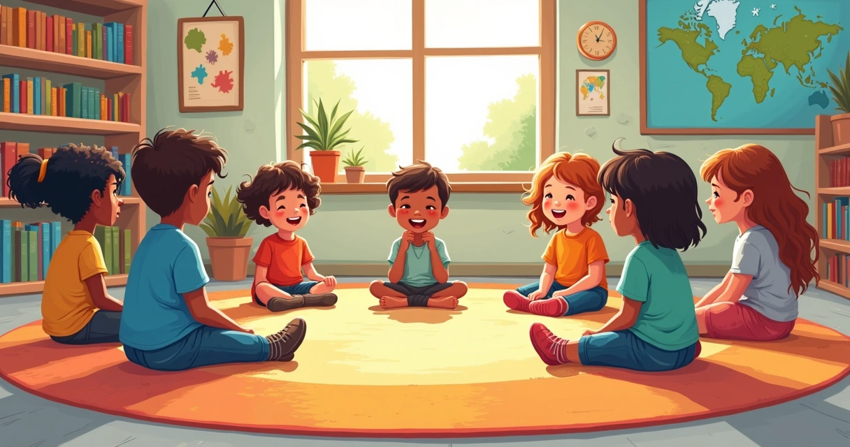 Grupo diverso de crianças interagindo e aprendendo juntas 