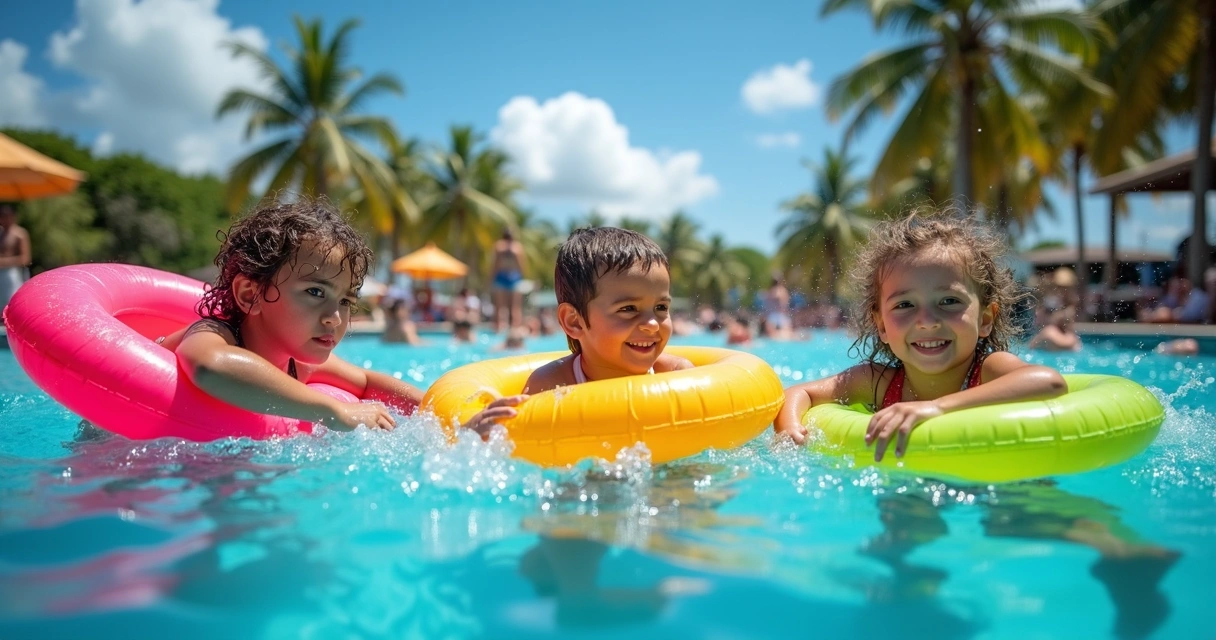Crianças divertindo-se em piscina pública de Manaus no domingo 