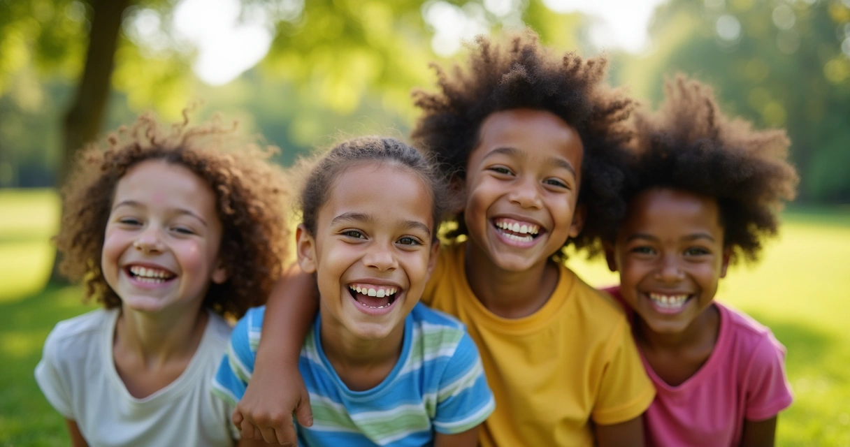 Crianças felizes mostrando sorrisos saudáveis 