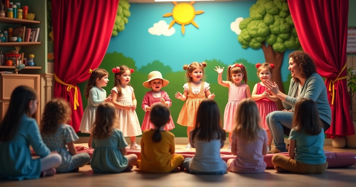 Crianças apresentando teatro na educação infantil