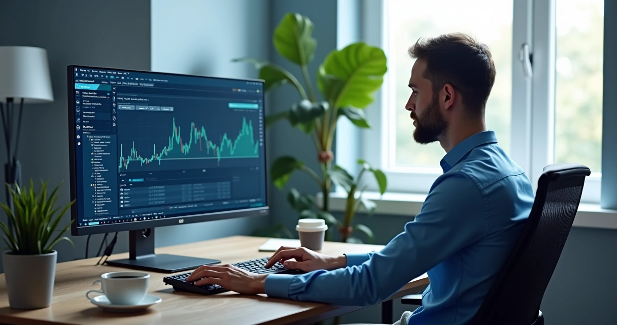 Usuário configurando bot de trading em plataforma digital